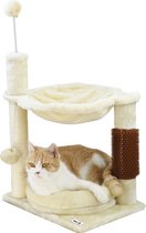 MaxxPet Krabpaal - Kattenspeeltuig - Krabton - Kattenkrabpaal 2 verdiepingen - Kussen + Hangmat met extra speeltjes - 40x30x64cm - Beige