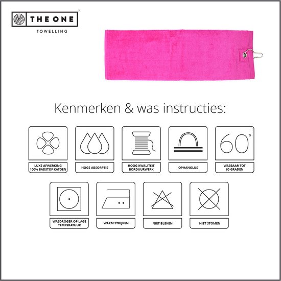 The One Towelling Golfhanddoeken - 40 x 50 cm- 2 Stuks - Sporthanddoek - Voordeelverpakking - Terry Velours - 100% Gekamd Katoen - Met metaal oog en karabijnhaak - Magenta van The One — afbeelding 2