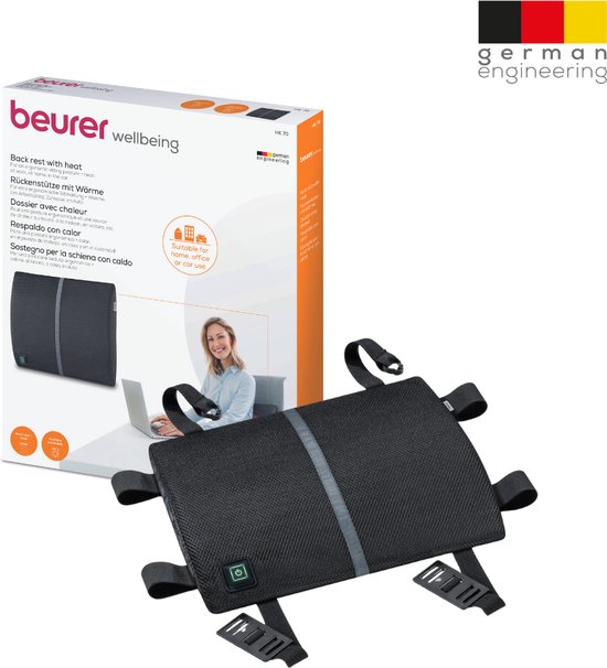 Beurer HK 70 Elektrisch Warmtekussen - Heating pad - Voor de rug - Rugsteun - 36 x 29 cm - 3 Warmtestanden - Max. 65°C - Snelle opwarming Automatische uitschakeling - Incl. auto adapter - Hoes machinewasbaar - 3 Jaar garantie - Zwart