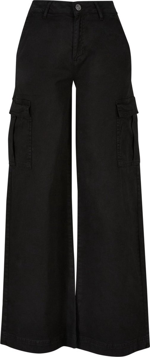Urban Classics High Waist Wide Leg Twill Cargobroek Taille 29 inch Zwart