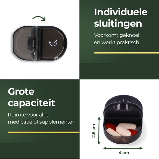 Gandria Pilulier 7 Jours - Pilulier Amovible - Boîte à Médicaments avec 14 Compartiments - Boîte à Médicaments avec Fermeture Robuste - 2 Compartiments par Jour - Zwart