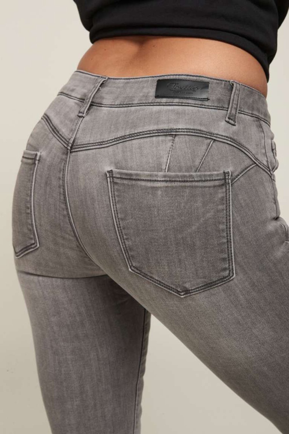 Toxik3 broek, spijkerbroek, stretch denim, push-up jeans, grijs, normale taille, dames L