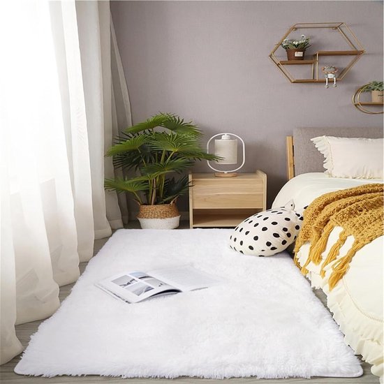Grand Tapis De Salon Moderne Blanc – Poils Longs 11mm, Fourrure Synthétique, Doux, Fabriqué Turquie