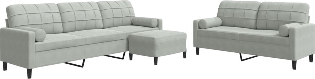 vidaXL - 3-delige - Loungeset - met - kussens - en - bolsters - fluweel - lichtgrijs