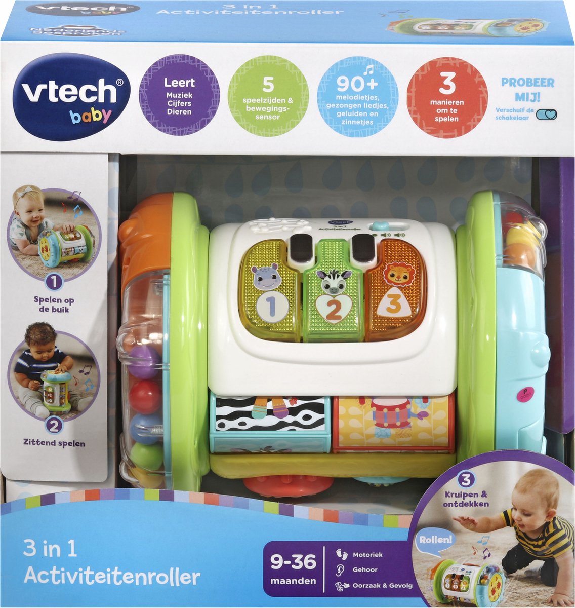 VTech Baby 3-in-1 Kruiprol - Educatief Speelgoed - Activiteitenroller met Lichts- en Geluidseffecten - Baby Speelgoed — afbeelding 3