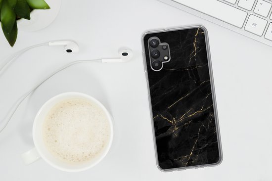 Coque de téléphone compatible avec Samsung Galaxy A32 5G - Aspect imprimé marbre - Luxe - Zwart - Or - Siliconen Coque de téléphone Coque de téléphone