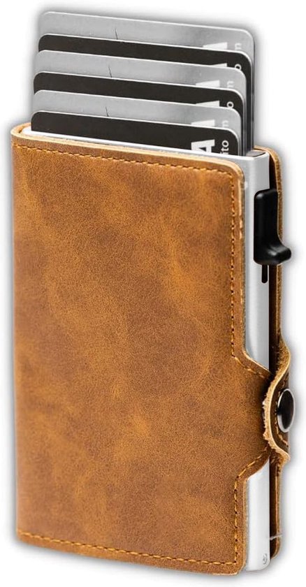 Wallet pro - Premium Wallet Slim - Porte-cartes Marron - 7 cartes + billets - Porte-cartes de crédit RFID - Porte-cartes Homme & Femme - Porte-cartes extensible - Porte-cartes - Porte-cartes Cartes - Marine