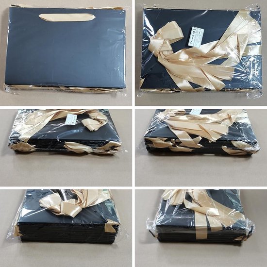FWEEK 24 stuks zwarte cadeauzakjes groot, 250 g/m² papieren zakken papieren zakken zwart voor festivalfeest, bruiloft, feest, verjaardag, 40 x 12 x 28 cm