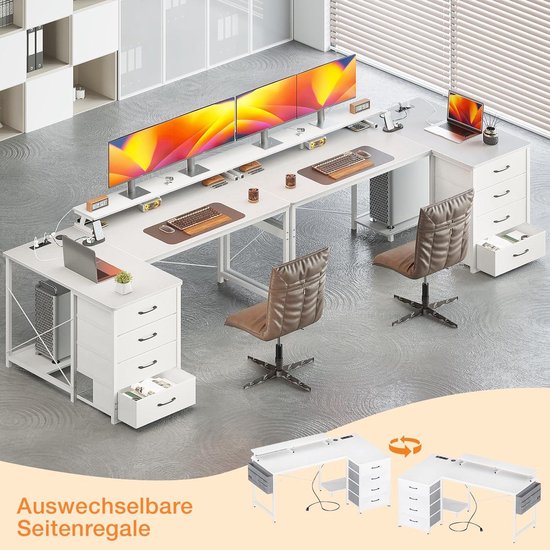 YOUDENOVA Eckschreibtisch mit Schubladen Schreibtisch L Form 168x100cm Gaming Tisch mit LED Computertisch mit Steckdose und USB-Ladeanschluss Bürotisch Braun