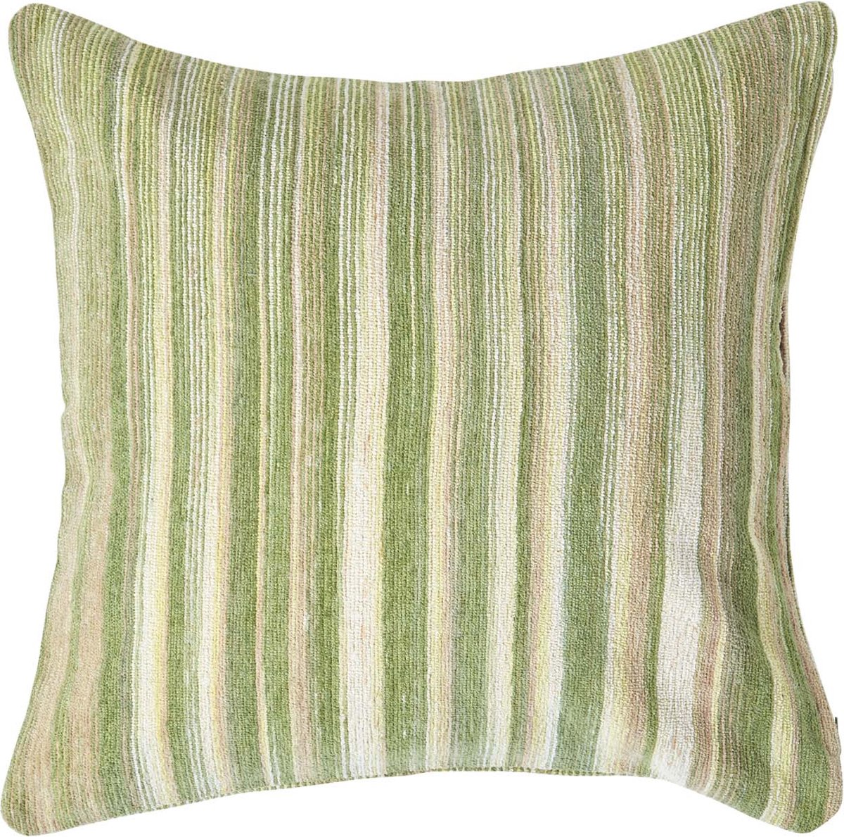 Homescapes Grün gestreifter Chenille-Kissenbezug, 60 x 60 cm Groen