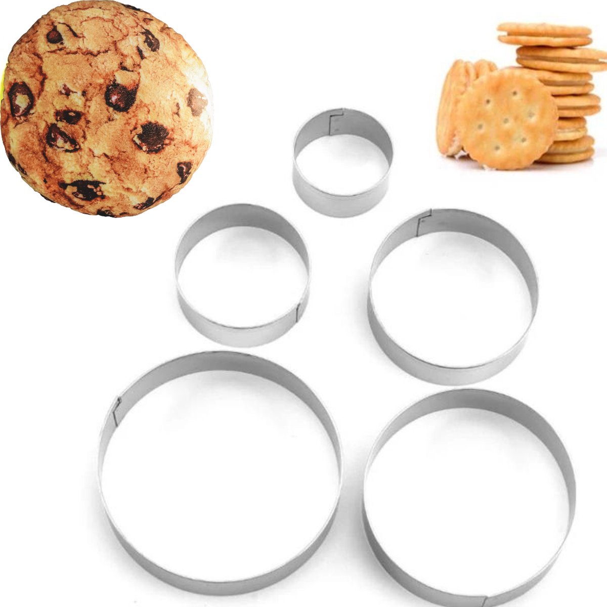 Uitsteekvormen set - 5 Cirkels - 3 tot 7CM - Ronde vormen voor uitsteken Koekjesdeeg, Fondant, Klei etc. RVS — afbeelding 3