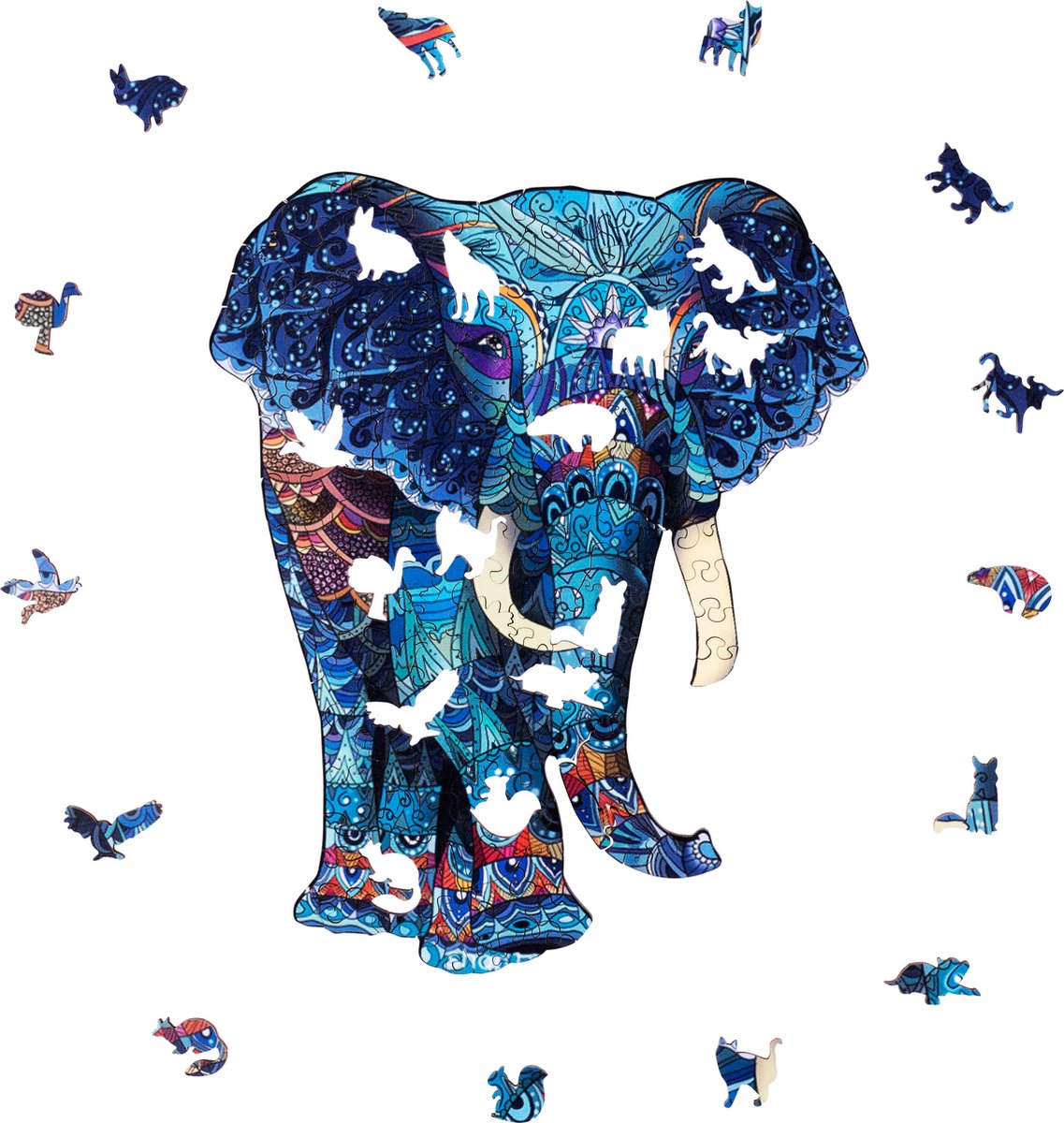 Houten Puzzel Olifant – 178 Unieke Puzzelstukjes – A4 Formaat Houten Legpuzzel – Dieren Puzzelspel – Uitdagend Denkspel – Inclusief Opbergetui – Engelhart — afbeelding 3