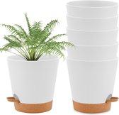 Zelfbewaterende plantenpot set van 6 met gietsysteem en schotel - ronde plantenpot voor binnen- en balkontuinplanten - sappige cactussen - 65 cm - wit