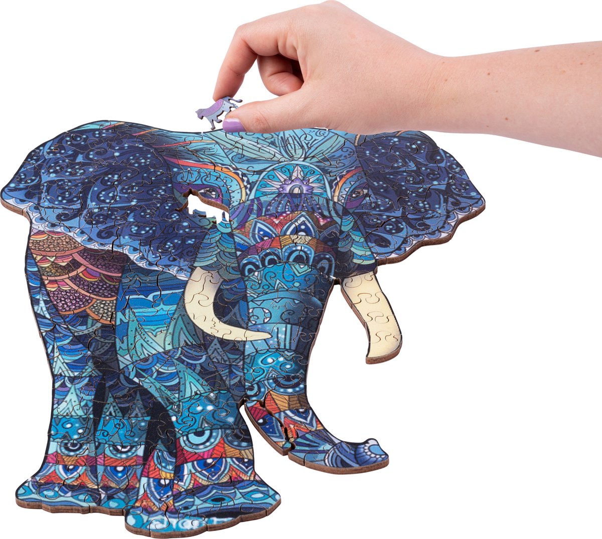 Houten Puzzel Olifant – 244 Unieke Puzzelstukjes – A3 Formaat Grote Houten Legpuzzel – Dieren Puzzelspel – Uitdagend Denkspel – Inclusief Opbergetui – Engelhart — afbeelding 9
