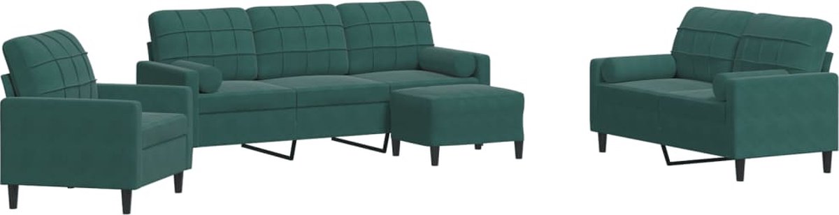 vidaXL - 4-delige - Loungeset - met - kussens - en - bolsters - fluweel - donkergroen