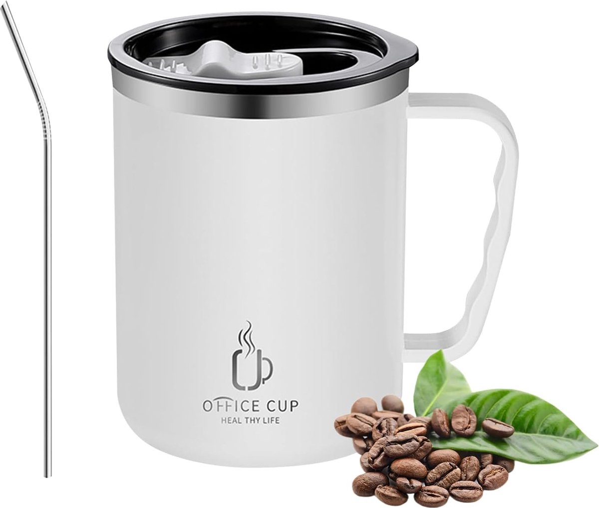 Koffiemok Thermobeker 400 Ml Dubbelwandig Vacuüm Roestvrij Stalen Koffie En Theekop Met Handvat En Schuifdeksel Geisoleerde Reismok