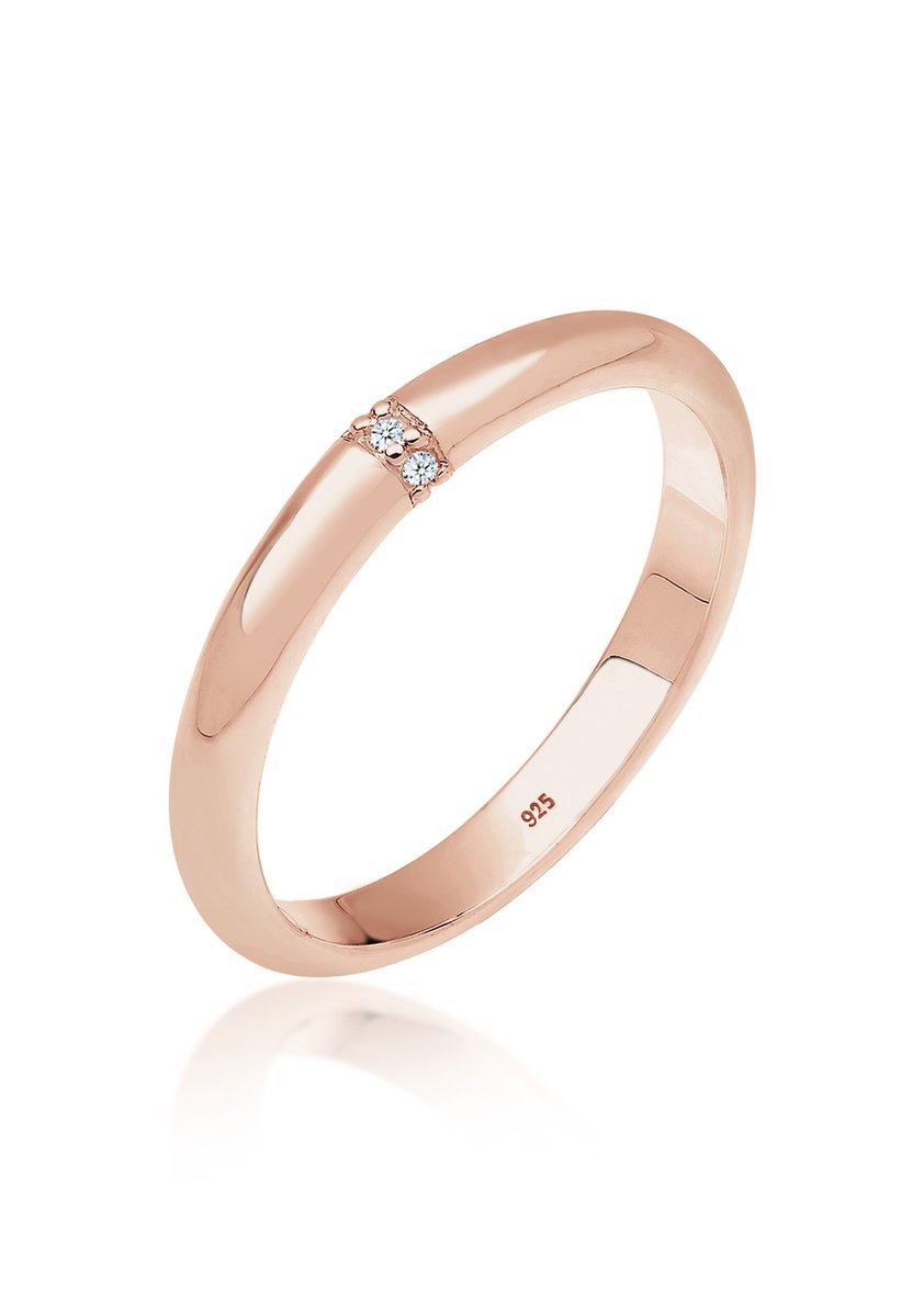 Elli PREMIUM - Ring - Dames Band Ring met Diamant (0.045 ct) Delicate in 925 Sterling Zilver rose goud verguld - Dames