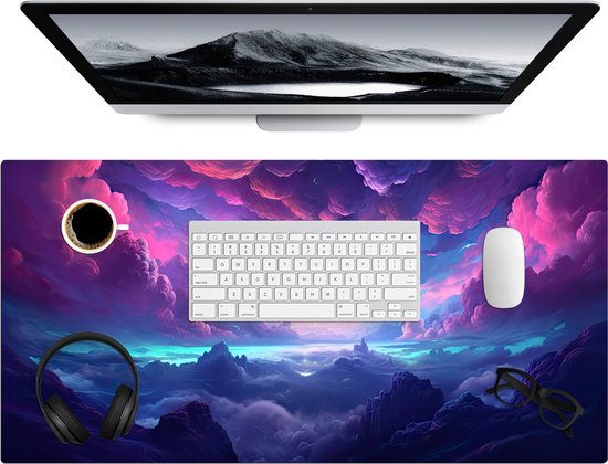 Muismat 80x40 cm - Bureaumat gaming neon - Computer en gameroom accessoires - Muis en bureau mat onderlegger - Game room decoratie - Bureaulegger desktop xl - Mousepad xxl - Muismatten office desk anti slip - Ruimte accesoires roze