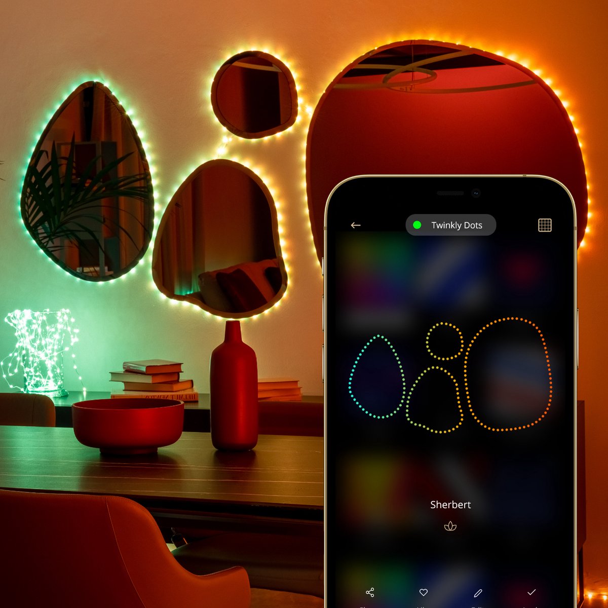 Twinkly Dots – App-gestuurd flexibel LED lichtsnoer 60 RGB (16 Miljoen Kleuren) 3 meter transparant draad – foto 4