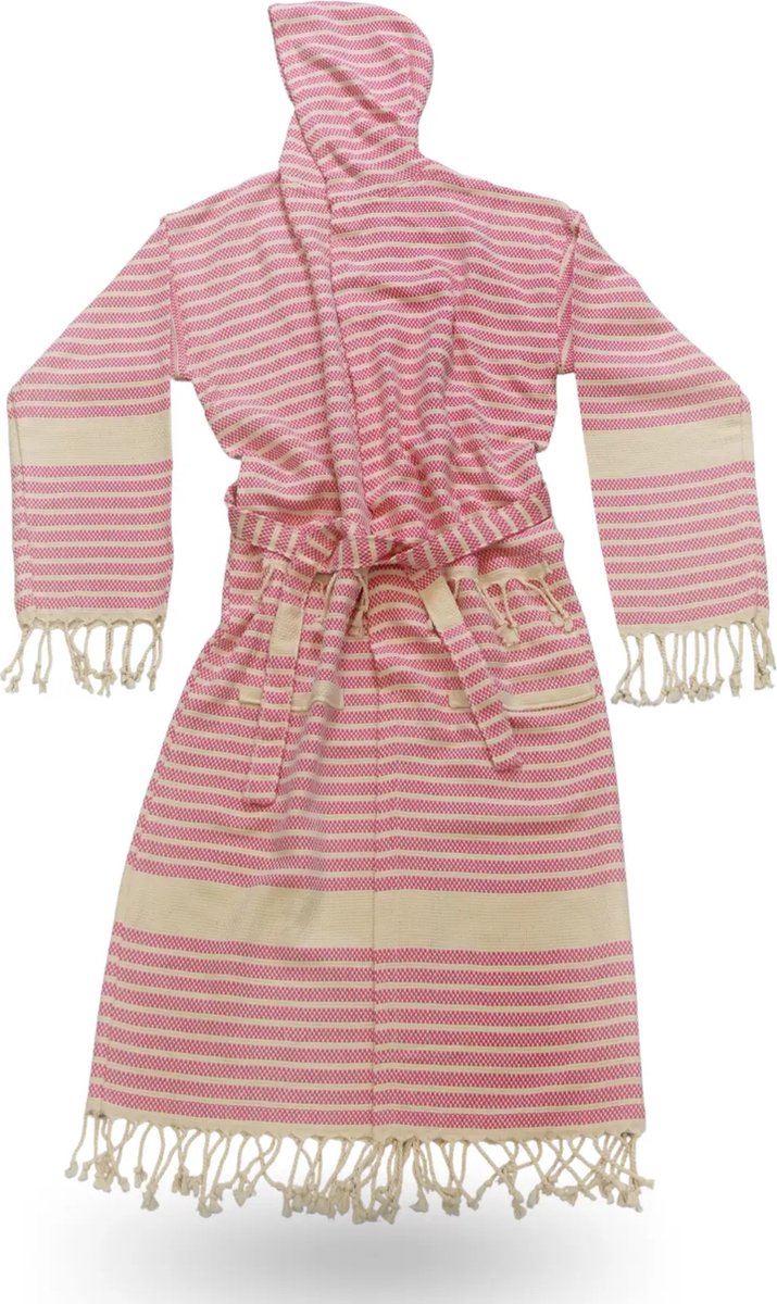 Tavas Badjas dames katoen met capuchon ochtendjas dames Hamam Sauna Badjas - Roze L