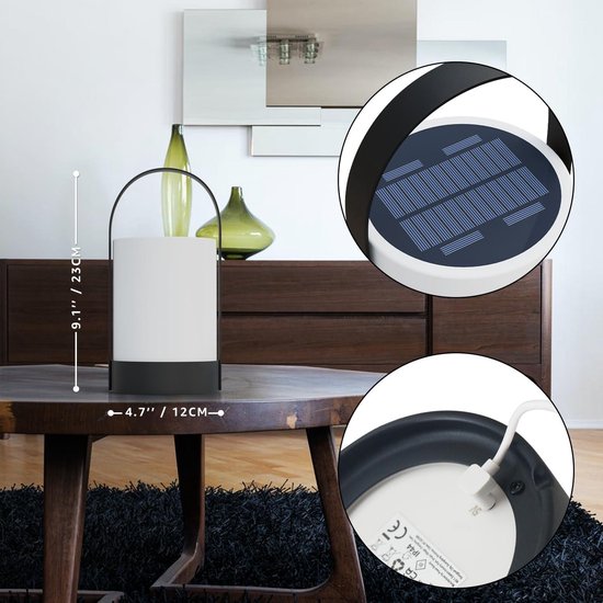 Ecvivk Solar Tafellamp Buitenlamp met Lichtsensor, Dimbare Warm Wit en RGB LED Tafellampen, Draadloos, Draagbaar, Oplaadbare Waterdichte Buitenlampen voor Terras, Tuin, Camping