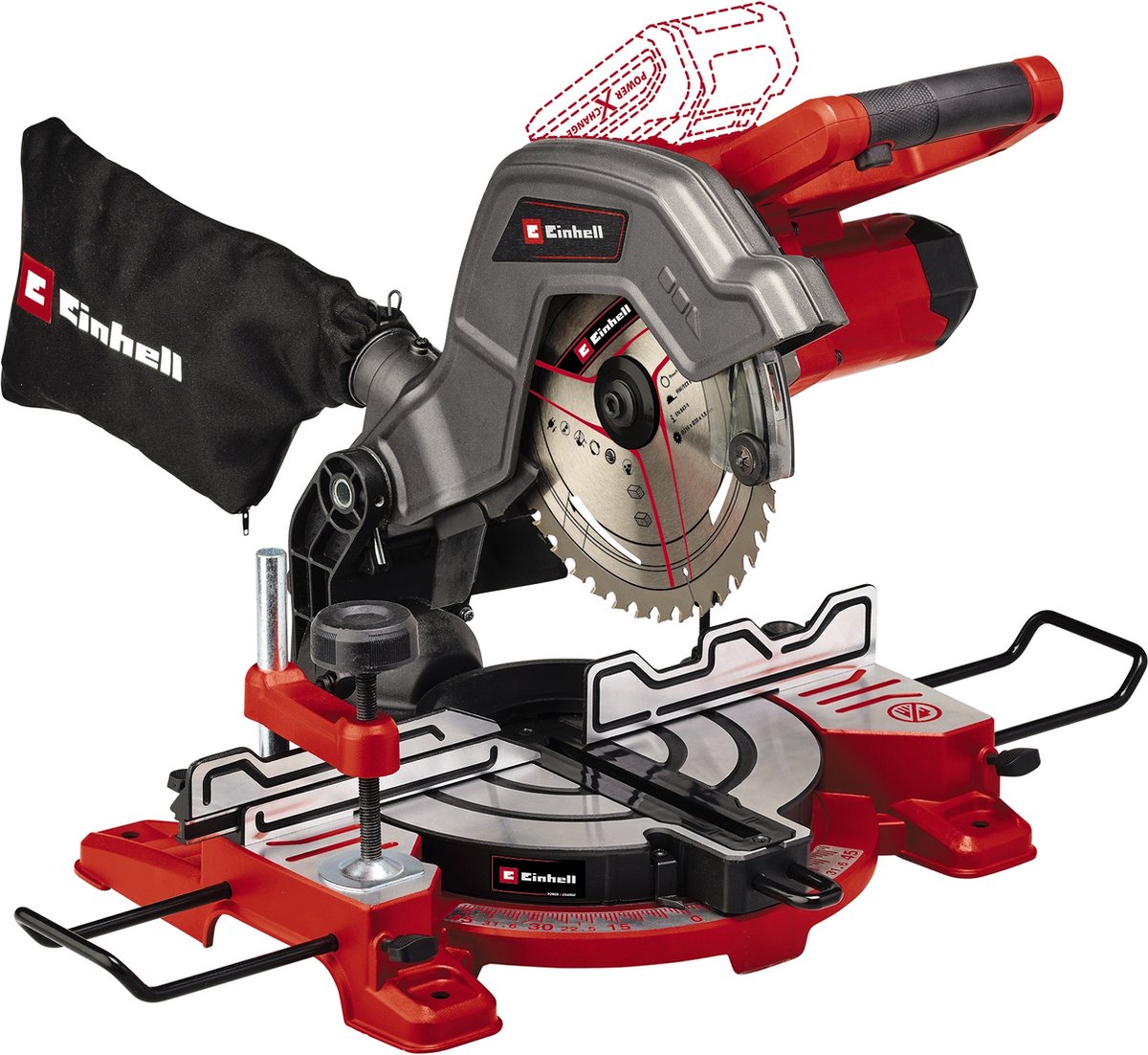Einhell Accu Afkort-/Verstekzaag TE-MS 18/8 Li Solo - Power X-Change - 18 V/Li-ion - Ø216 mm - Incl. 40 tands zaagblad - Excl. accu en lader