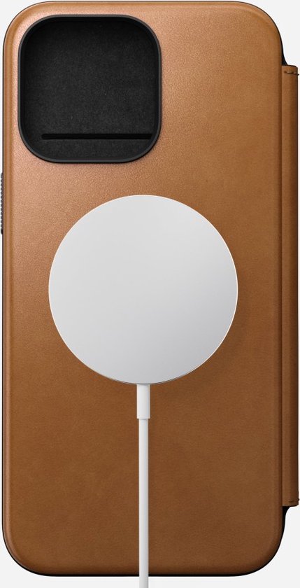 Nomad Modern Leather Folio - Book cover hoesje voor iPhone 15 Pro Max - Nomad leder - Geschikt voor MagSafe en draadloos opladen - Bruin