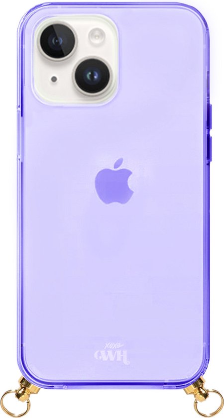 xoxo Wildhearts étui en silicone avec cordon - Étui de téléphone violet avec cordon - chaîne de téléphone - Pearlfection - court - Cord Case - convient pour Apple iPhone 14 - Collier de perles court