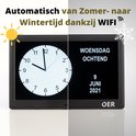 OER dementieklok deelt de tijd automatisch tussen zomer- en wintertijd dankzij wifi. Een zijde met zon, de andere met sneeuwvlokken.