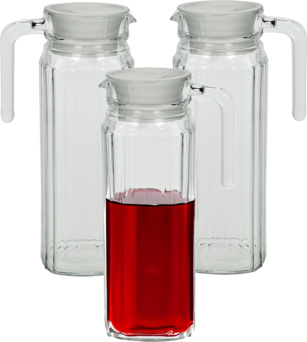 Luminarc Waterkan met deksel - 3x - 1,1 Liter - glas - schenkkan - waterkaraf - Limonadekan
