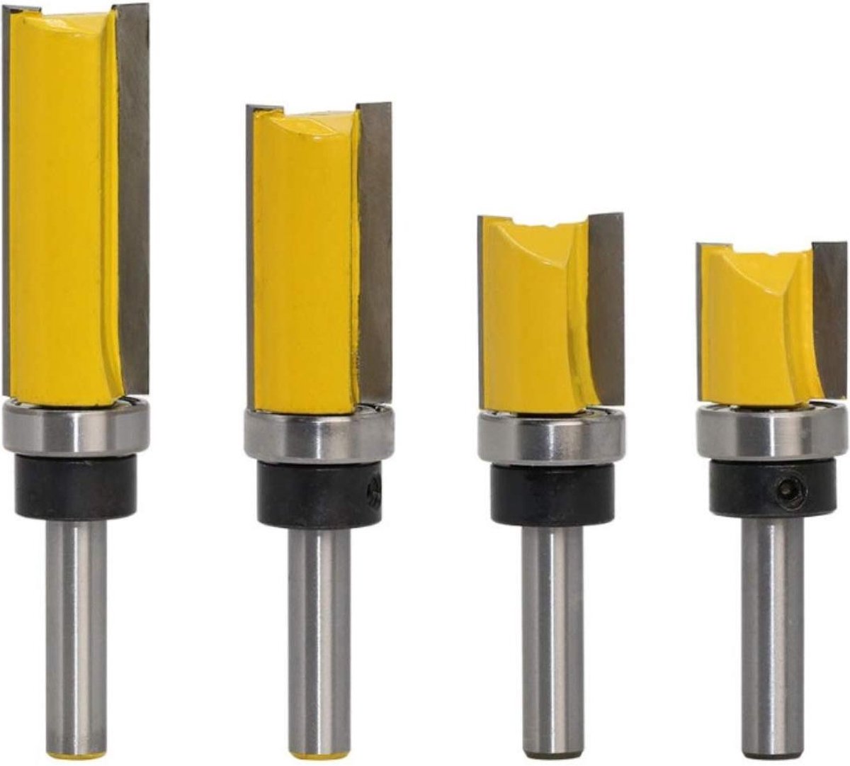 Patroon/Flush Trim Router Bit Set - 4 stks, 8mm Schacht, Carbide Getipt - Houtbewerking Cutter Gereedschap