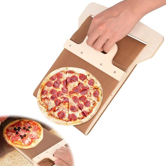 Foto: Oprolbare schuifbare pizzaschep met handvat en anti aanbaklaag ophangbaar 42 x 255 cm