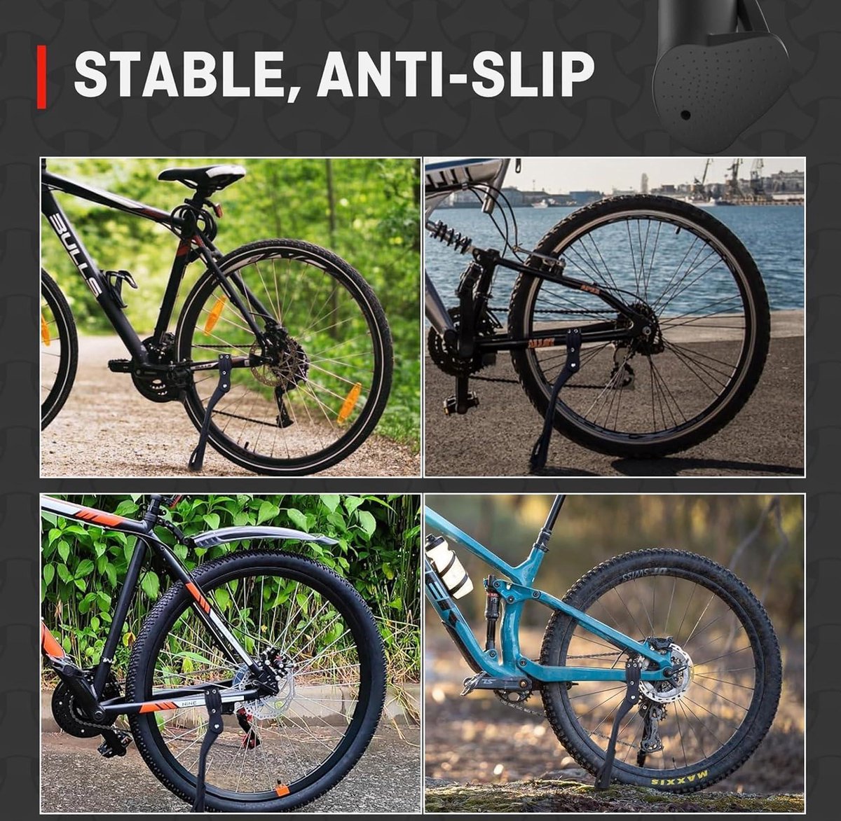 Béquille de vélo en aluminium réglable 32-36cm – Support universel pour vélos 24-28 pouces – Installation facile et stable
