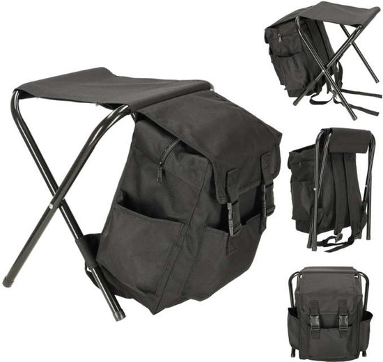 Tabouret Pliant Léger Pour Sac à Dos - Siège De Camping, Pêche Ou Randonnée - Avec Sangle, Compact Et Robuste - Taille L, Noir