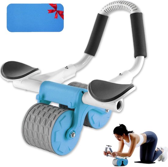 Roue Abdominale Avec Retour Automatique - Double Roue Et Tapis Inclus - Pour Abdominaux Et Muscles Du Haut Du Corps