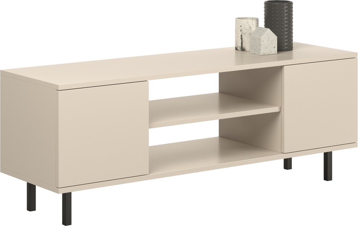 Tv meubel FOCUS - 155x40x48 cm - zwarte pootjes - crème
