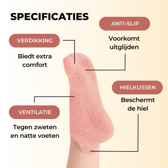 RENALUX - Yoga Sokken Antislip Dames - Antislip Sokken Dames - Pilates Sokken - Anti Slip Sokken - Huissokken met Antislip Dames - Roze, Roze & Roze - Set van Maarliefst 3 Paar van RENALUX — afbeelding 4
