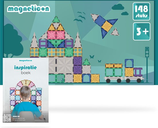 Magneticon Pastel 148 stuks - Magnetisch speelgoed - Montessori speelgoed - Magnetische Bouwstenen - magnetische tegels - Magnetic tiles – STEM speelgoed - Speelgoed 3+ jaar - Cadeau kind