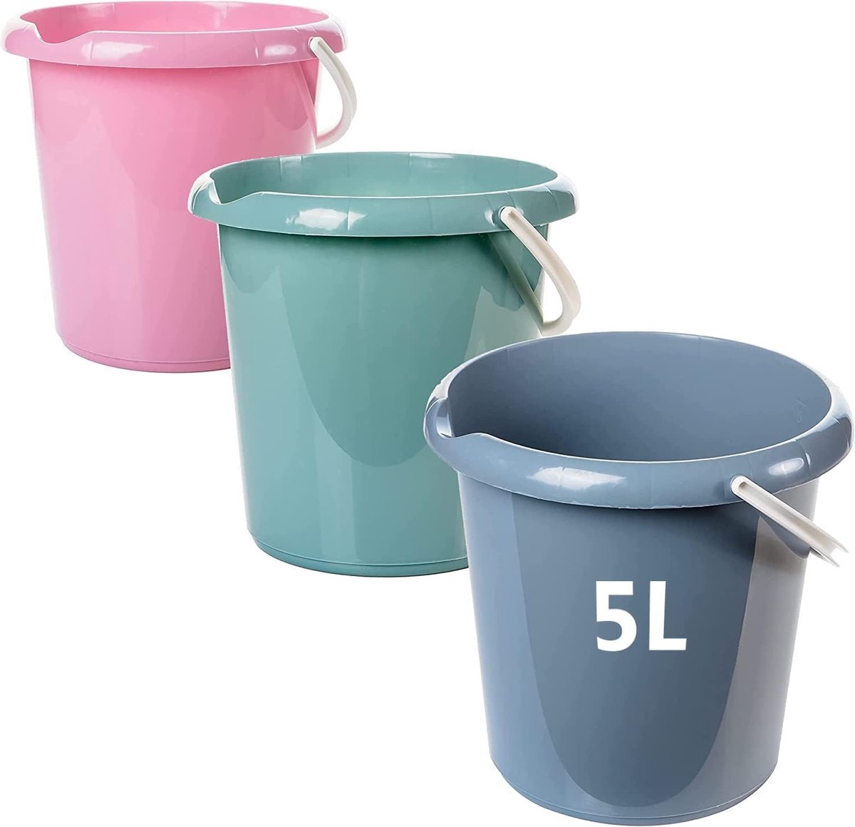 Emmer poetsemmer 5 liter, 3 stuks plastic emmer, wateremmer in 3 kleuren