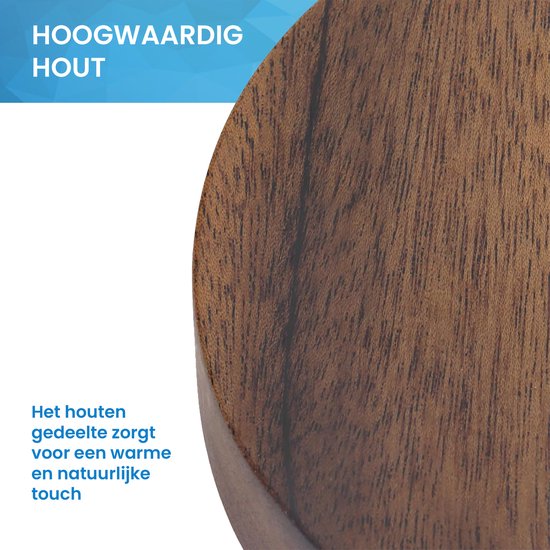 Close-up van de houtnerf van het walnoothouten gedeelte van de asbak.