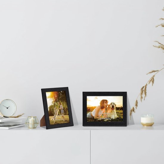 EYMPEU Fotolijst, 10 x 15 cm, set van 9, geschikt voor 10 x 15 foto's met passe-partout of 13 x 18 zonder passe-partout, voor wand en tafel, zwart