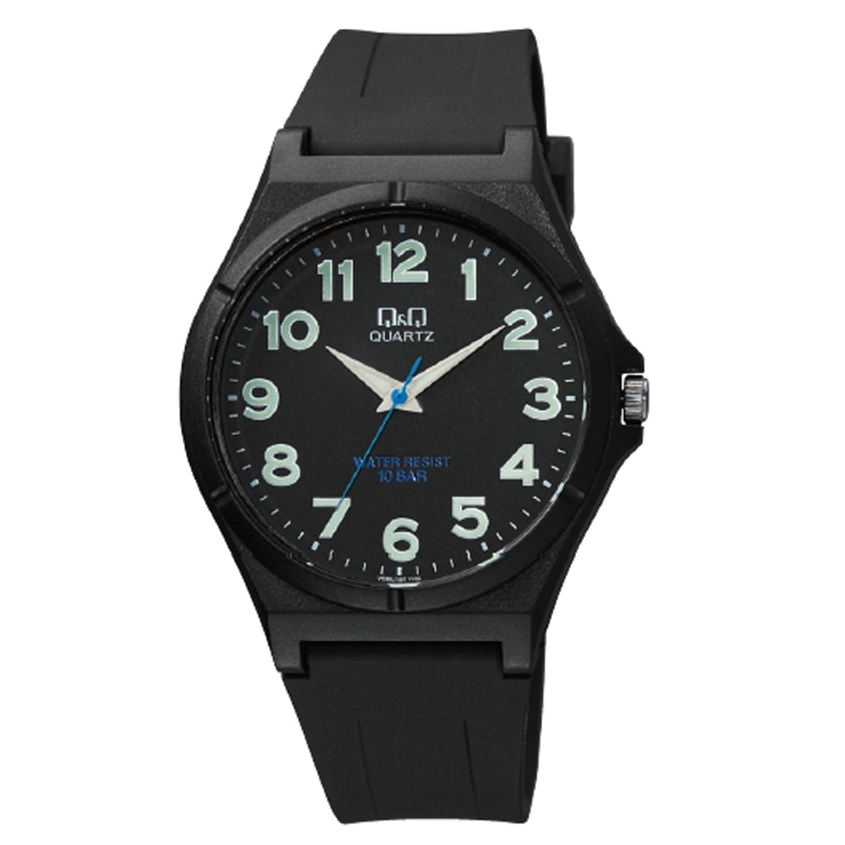 QQ VQ66J025Y - Horloge - Sport - Analoog - Unisex - Plastic band - Rond - Cijfers - Kunststof - Zwart