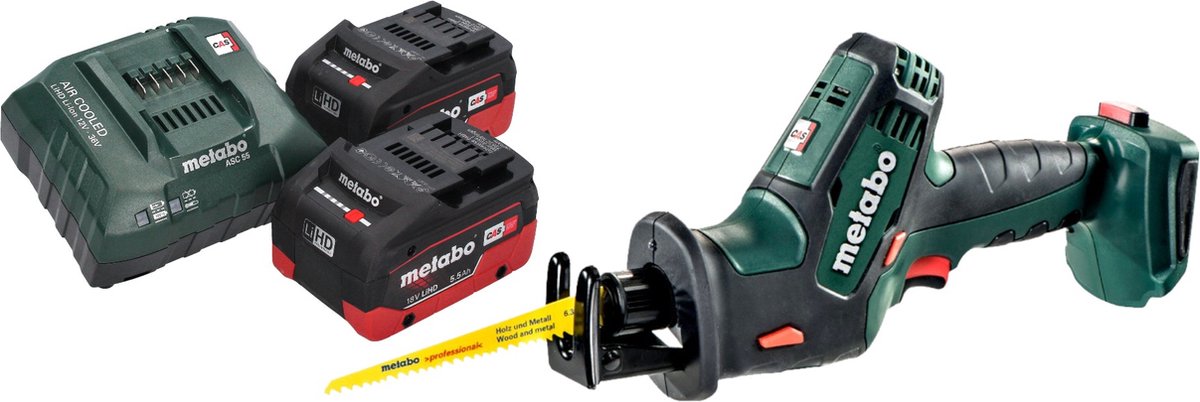 Metabo SSE 18 LTX Compact accu reciprozaag sabelszaag 18 V 13 mm + 2x LiHD accu 5,5 Ah + oplader