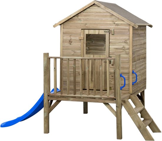 SwingKing Houten speelhuis met glijbaan - Voor kinderen buiten in de tuin
