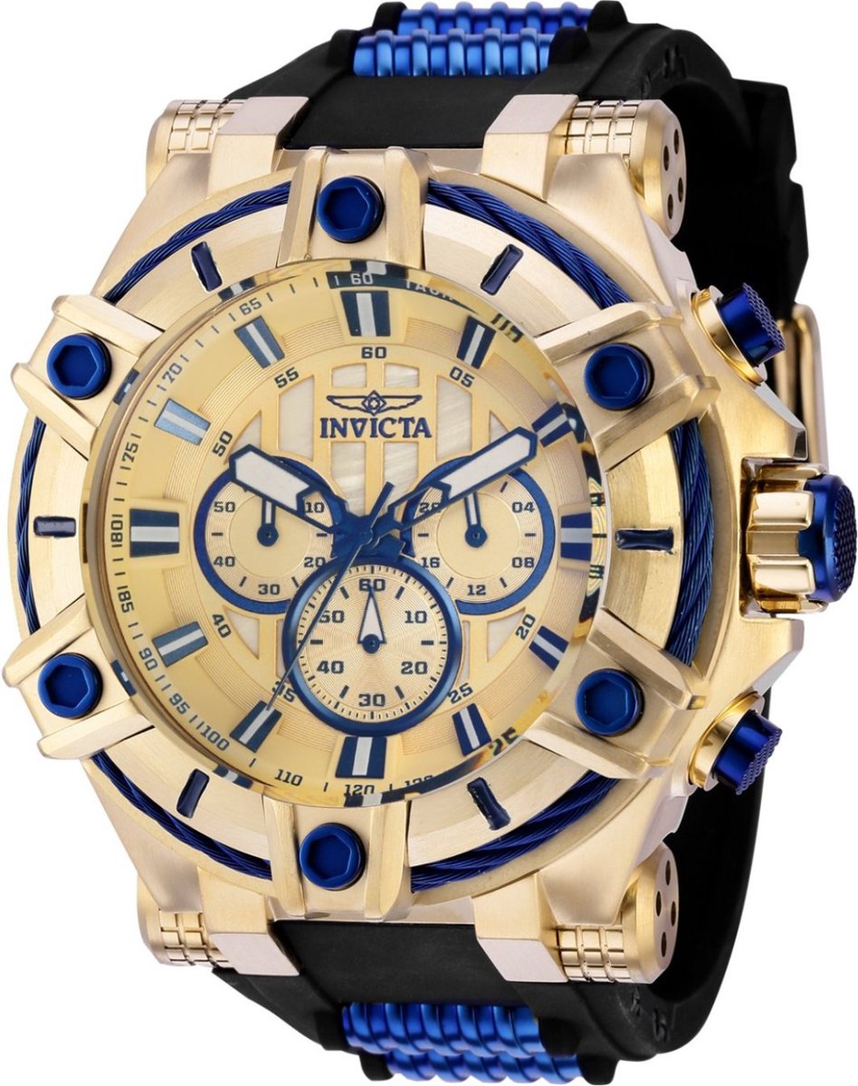 Invicta Bolt 35747 Heren Horloge - Waterdicht - Analoog - Quartz Uurwerk - Roestvrij Staal met gouden Wijzerplaat -52mm