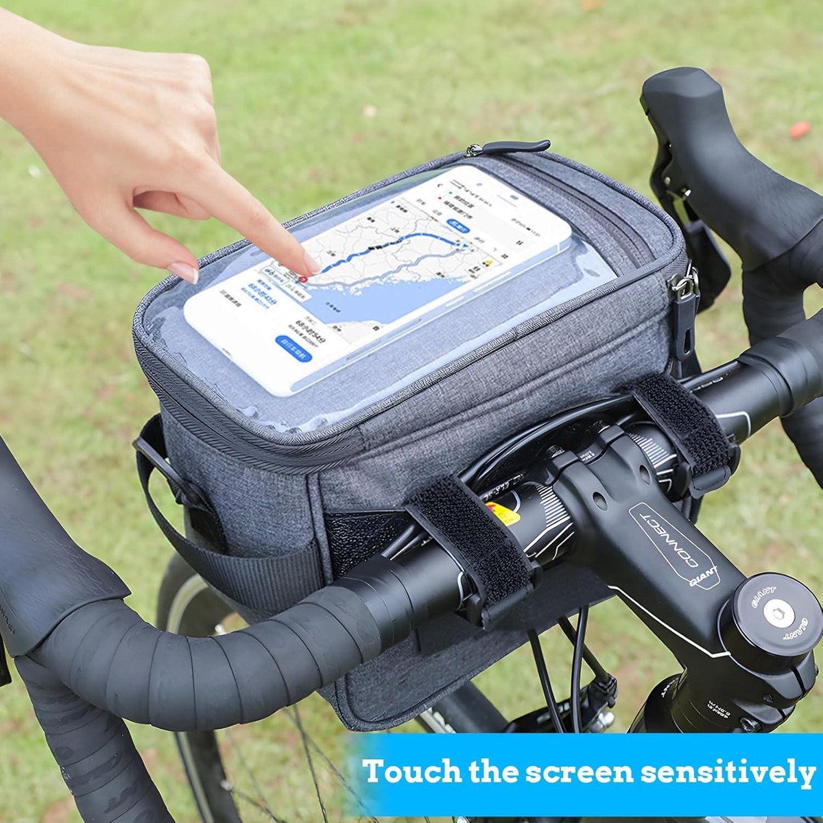 6 liter waterdichte fietsmand voortas-stuurtas met Ouchscreen PVC venster - afneembare schouderriem - tablet of mobiele telefoon opbergtas