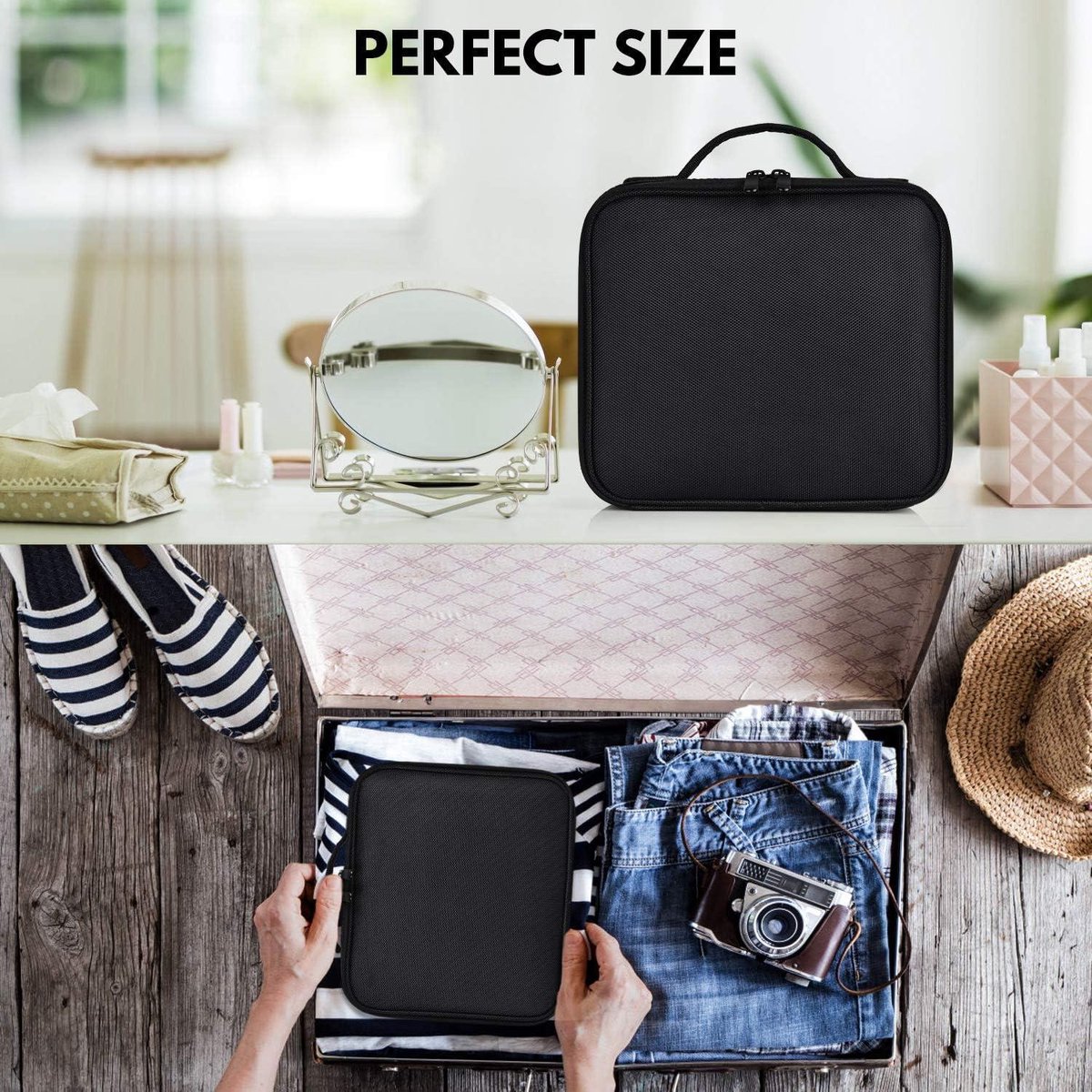 Complete Make-up koffer met Borstels en Compartimenten Waterdichte Afneembare Ijdelheid-Organizer Reismake-upkoffer Draagbare Cosmetische Zak Make-up Tas met Verstelbare Verdeler Complete Make up koffer