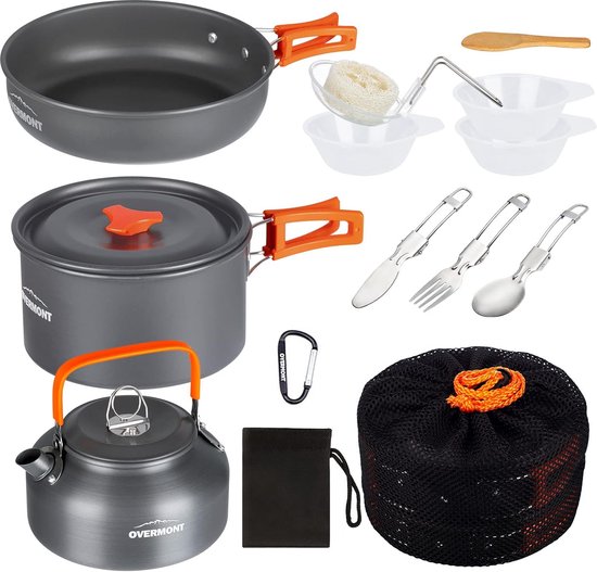 Camping kookset - Camping pannenset - Camping waterkoker ketel theepot koffiepot - Camping kookgerei set - Outdoor kookpan set grillservies picknick pan - Draagbare aluminium FDA goedgekeurd voor outdoor picknick wandelen