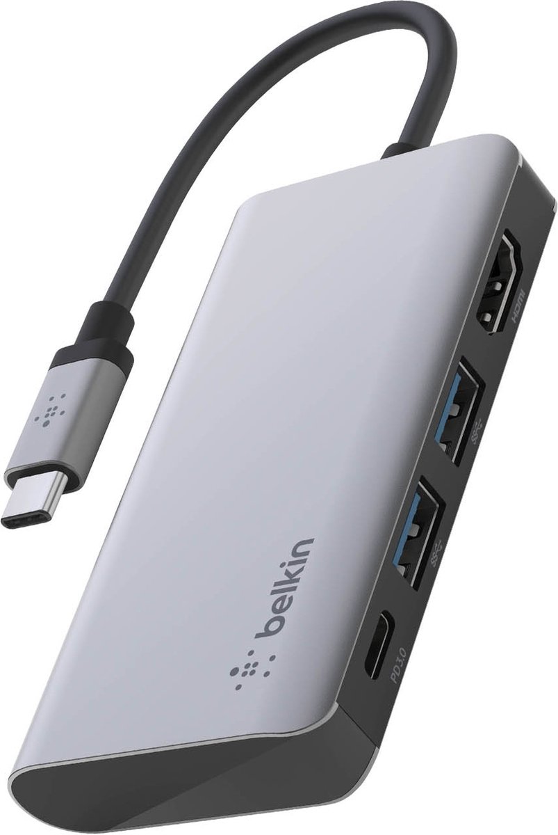 Belkin CONNECT™ Meerpoorts 4-in-1 USB-C-adapter - Grijs/Zwart