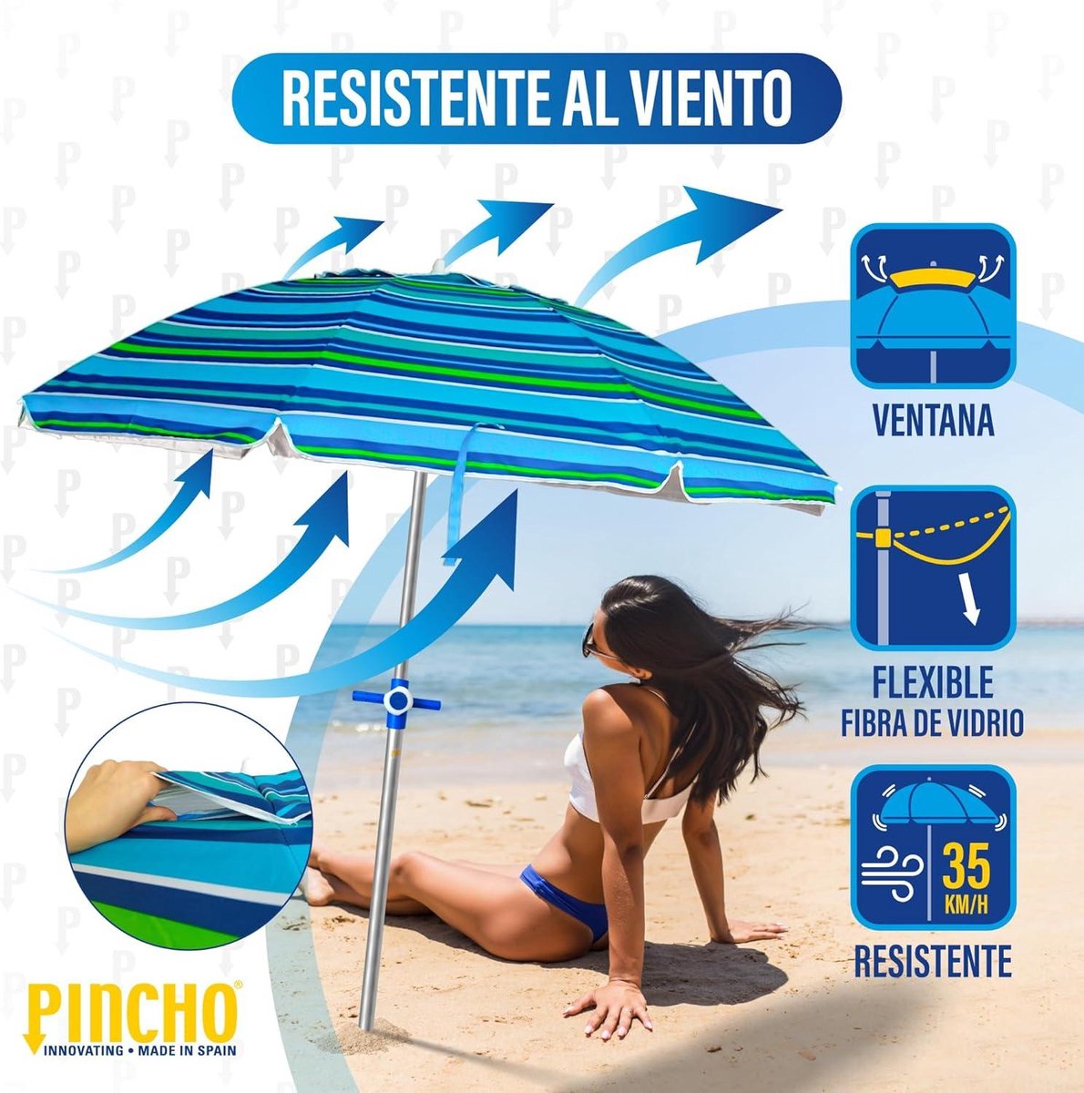 Grote strandparasol winddicht 200 cm - tot 35 km/u - aluminium - 8 + 8 glasvezelstangen - 16 kg - strandtent - parasol Grote strandparasol met windbestendig ontwerp, 200 cm breed, aluminium frame, 8 + 8 glasvezelstangen, 16 kg, ideaal voor strandgebruik.